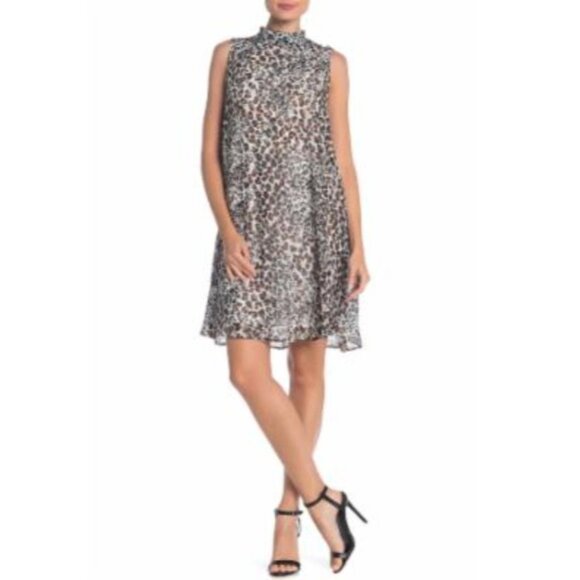 Sharagano NWT Leopard Print Mockneck Chiffon A-Line Dress Size 14 - Picture 5 of 9